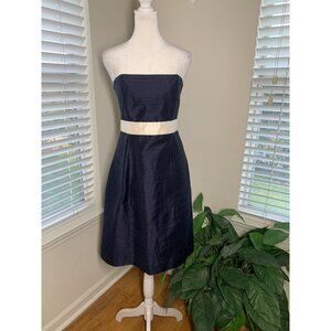 Vintage 100% Silk Navy Strapless Cocktail Dress Size 6 Formal Party Prom